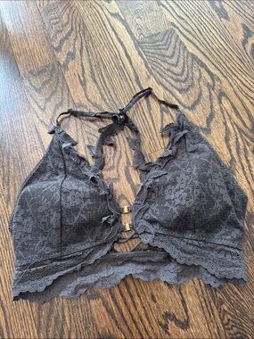 Joyfolie Lace Halter Bralette — Charcoal